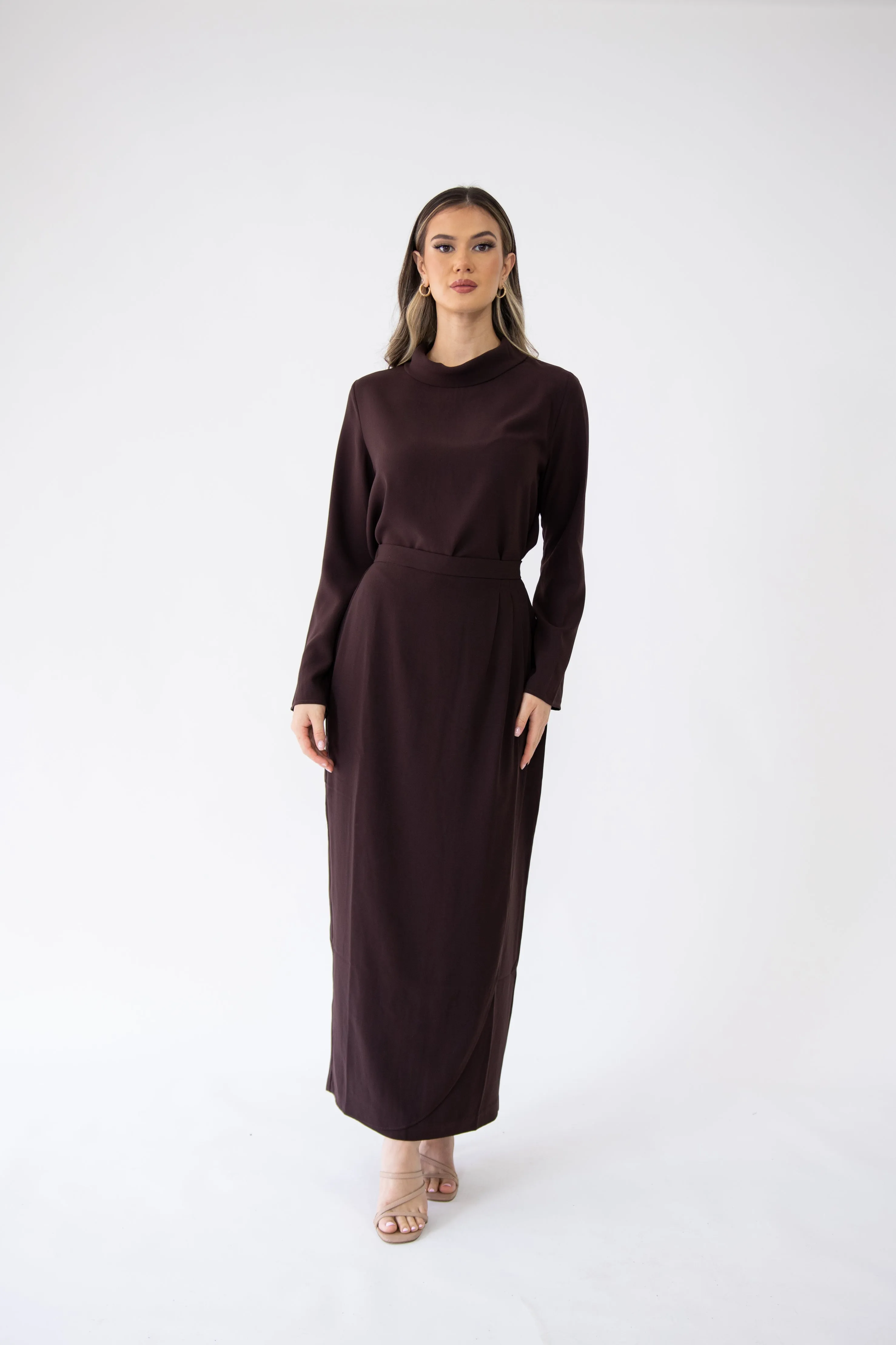 Chocolate Truffle ruched pencil skirt