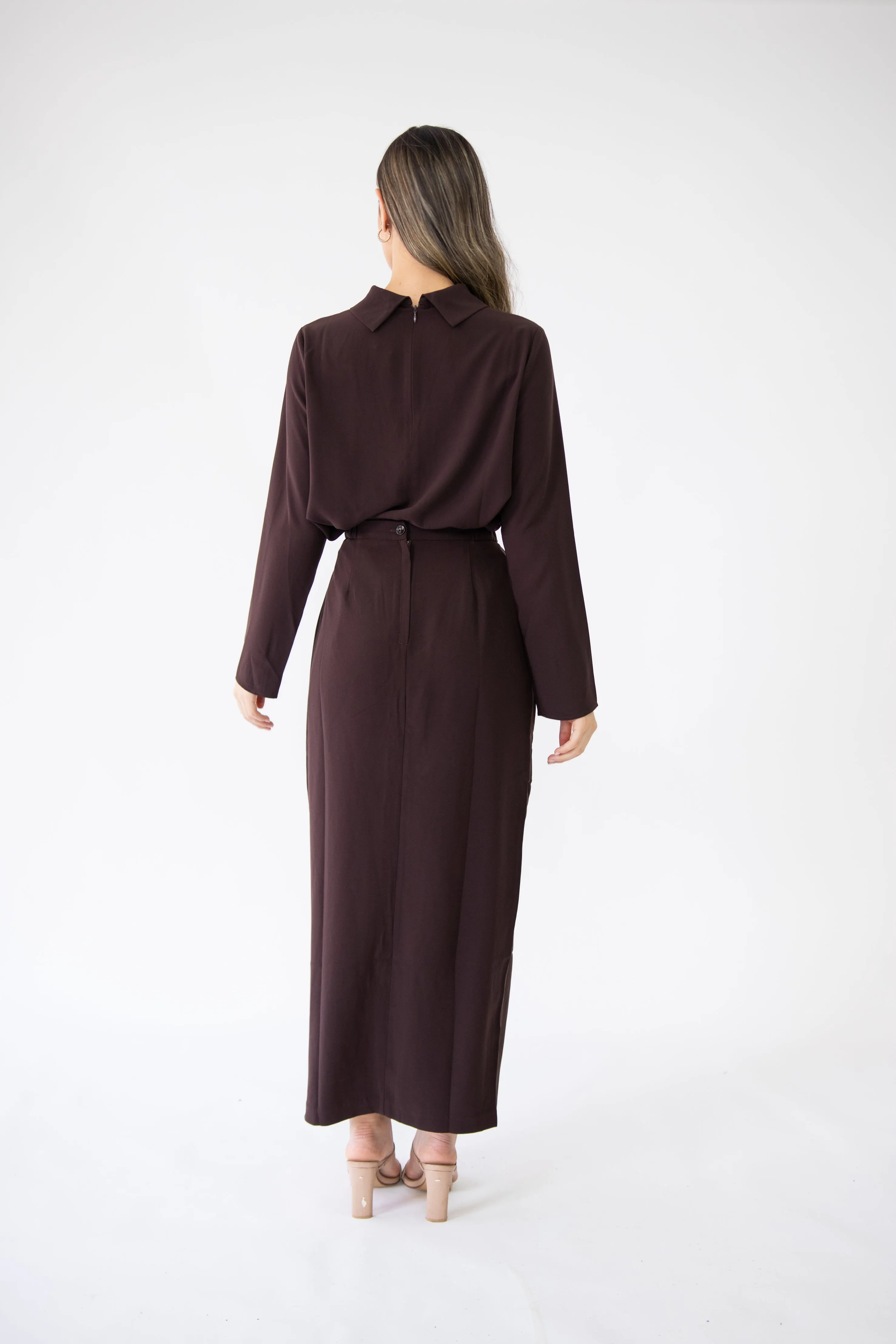 Chocolate Truffle ruched pencil skirt