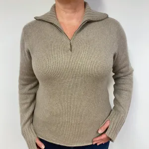 Chunky Mink Cashmere Zip Turtle Neck Jumper Large