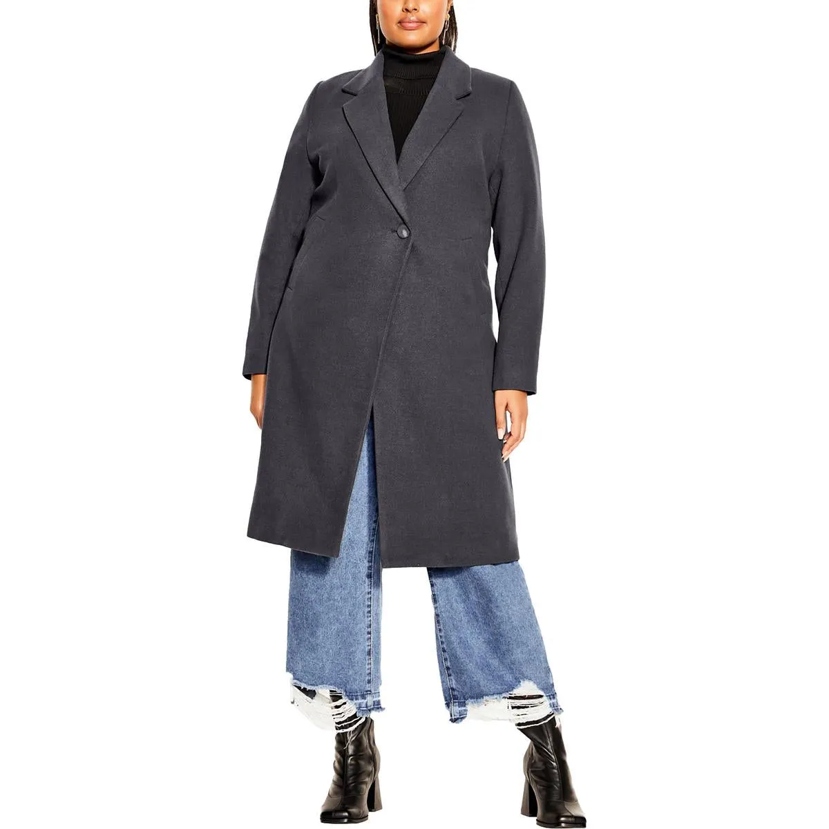 City Chic Womens Plus Effortless Midi Cold Weather Overcoat