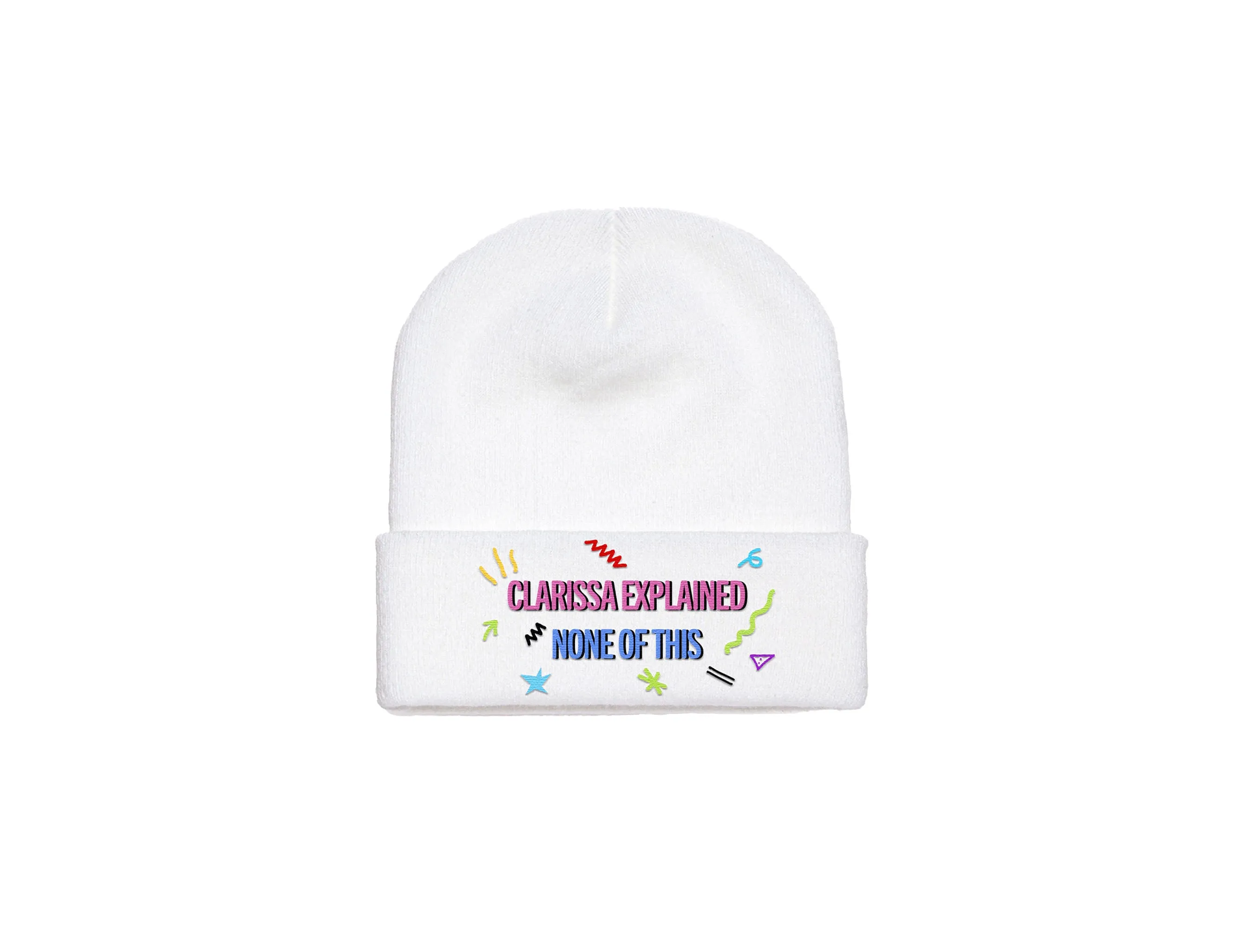 Clarissa Explained None Of This - White Embroidered Winter Beanie
