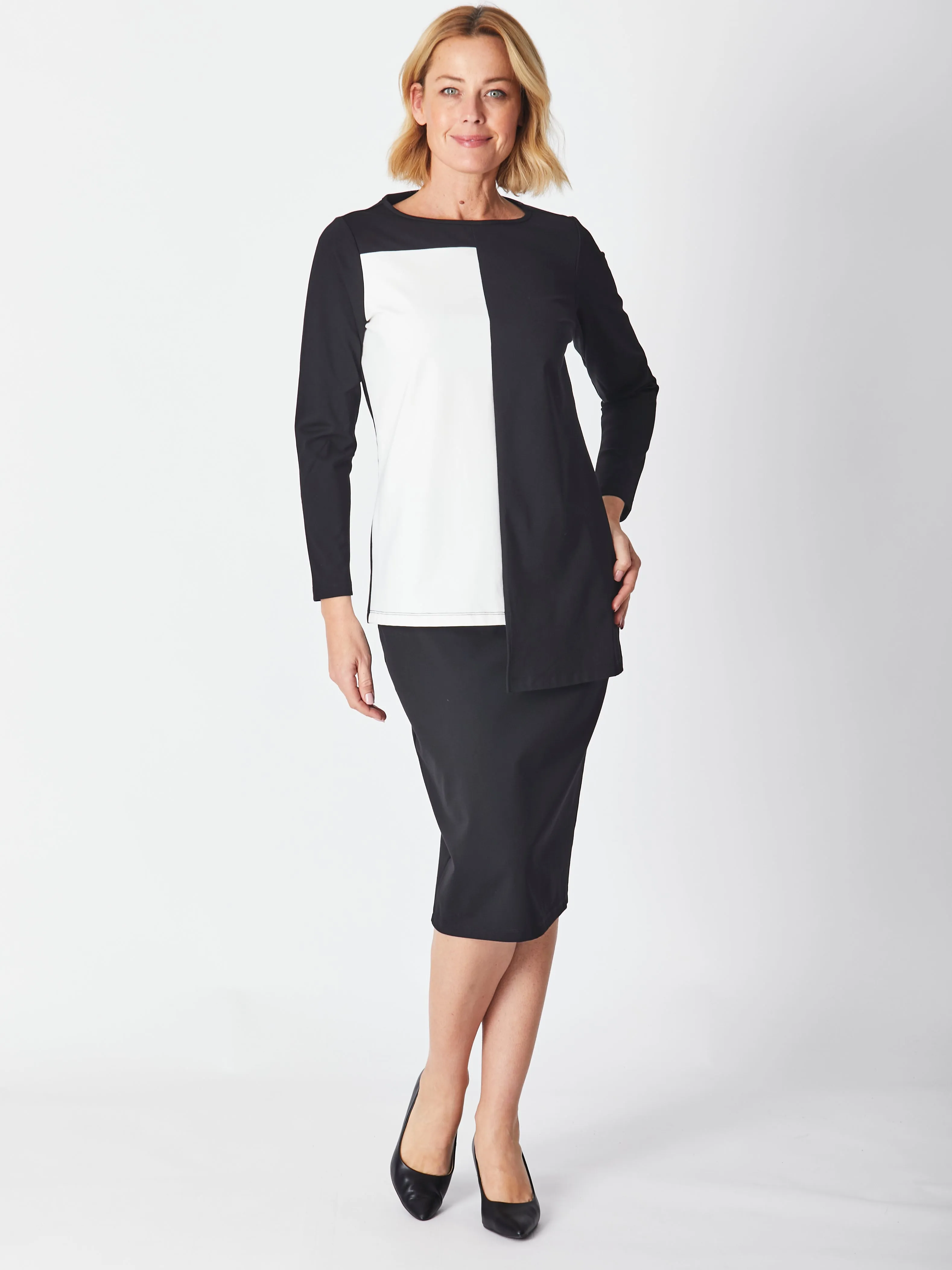 COLOUR BLOCK PENCIL SKIRT - Black 28208 - sw