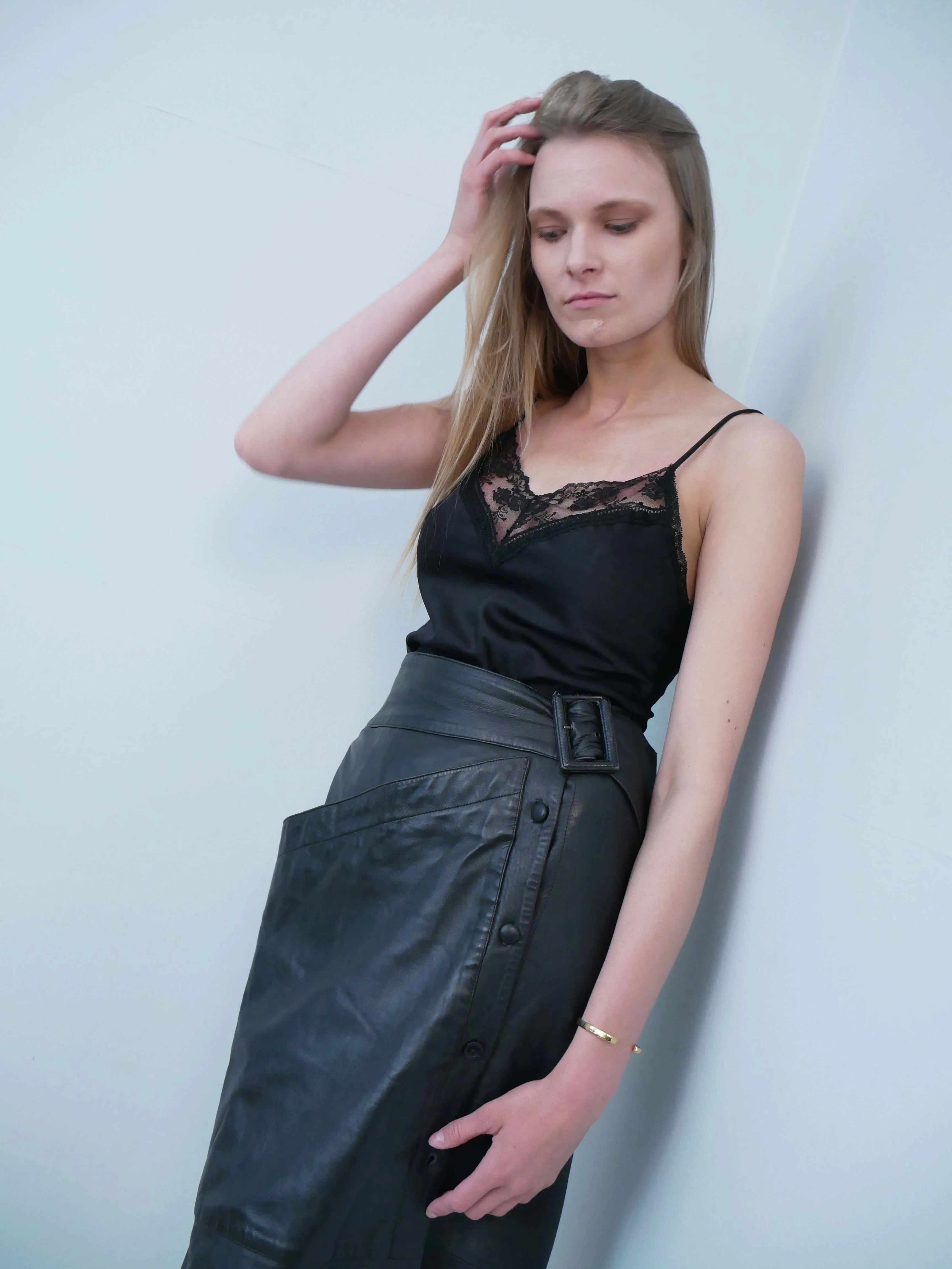 Complice 1980's asymmetric leather pencil skirt