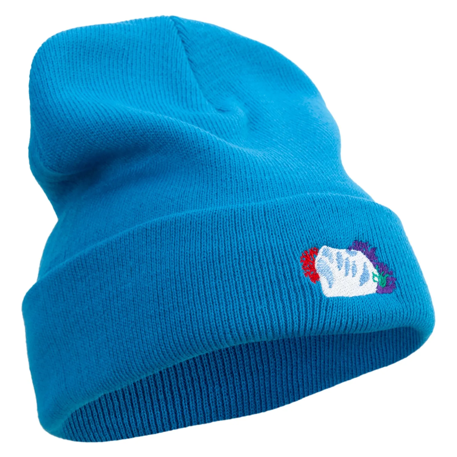 Coral Elements Embroidered 12 inch Long Knitted Beanie