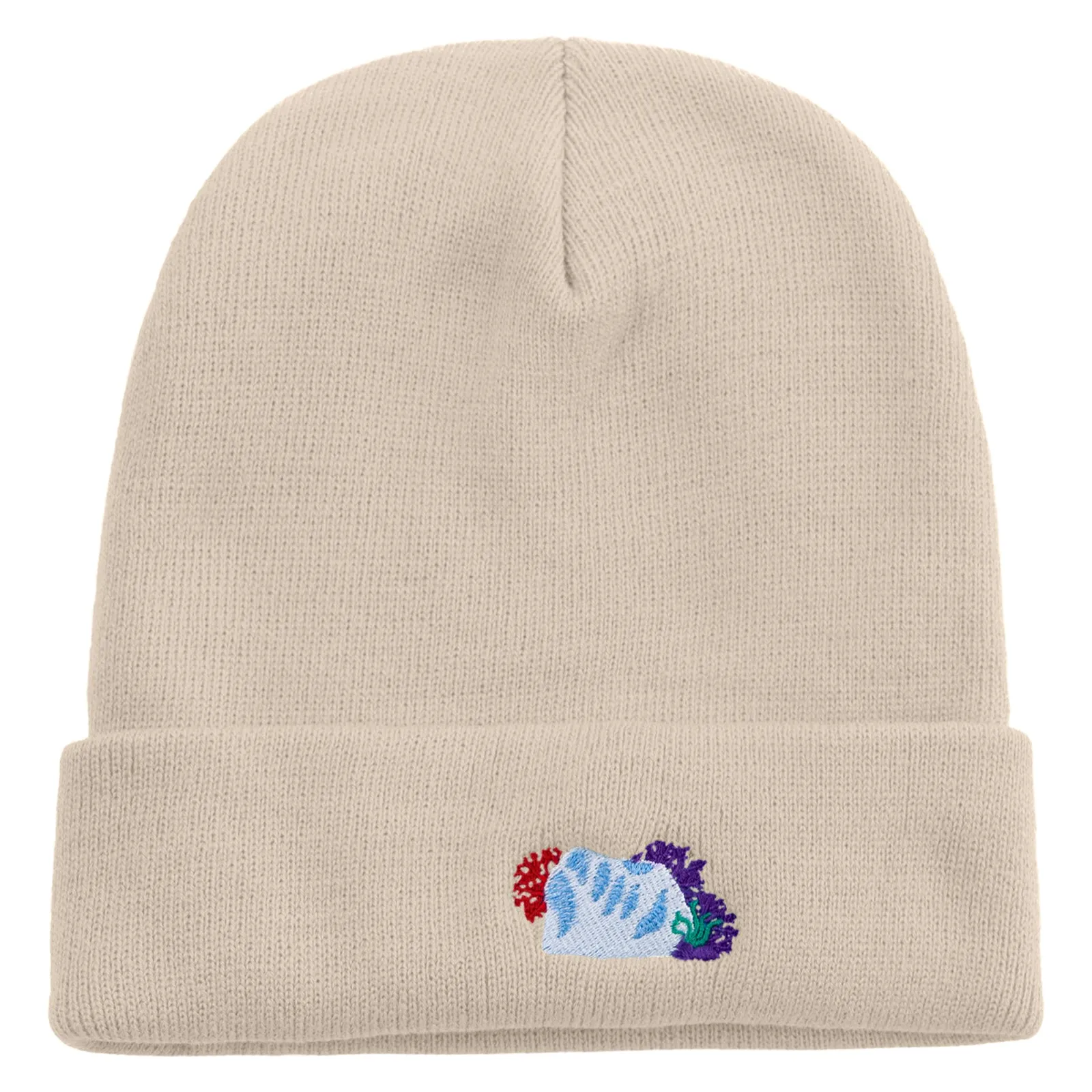 Coral Elements Embroidered 12 inch Long Knitted Beanie