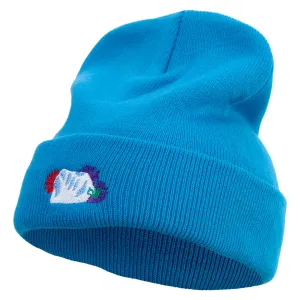 Coral Elements Embroidered 12 inch Long Knitted Beanie