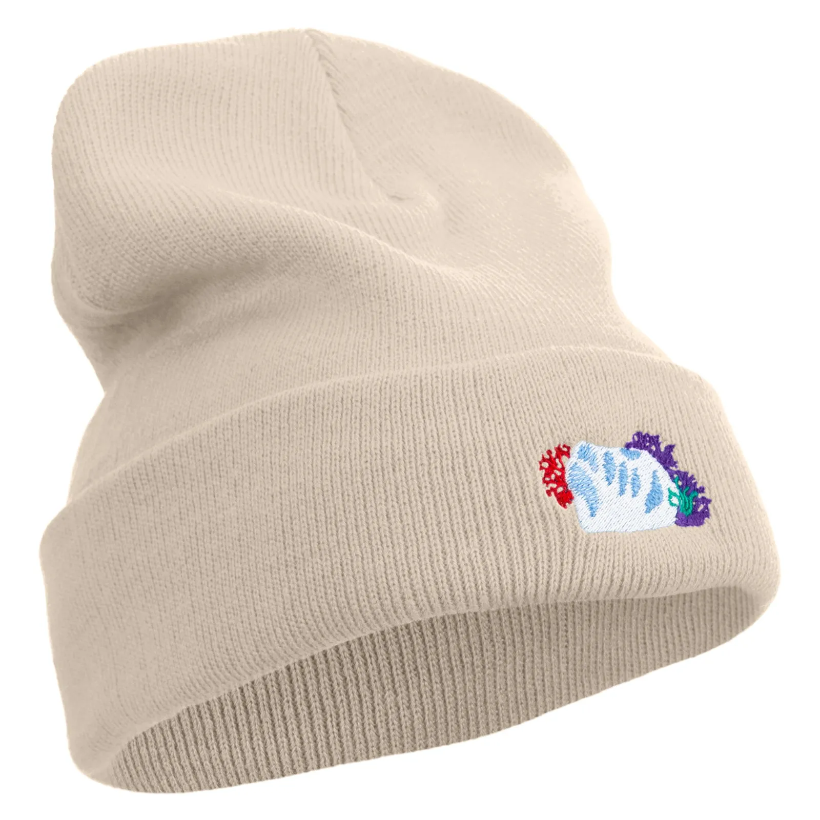 Coral Elements Embroidered 12 inch Long Knitted Beanie