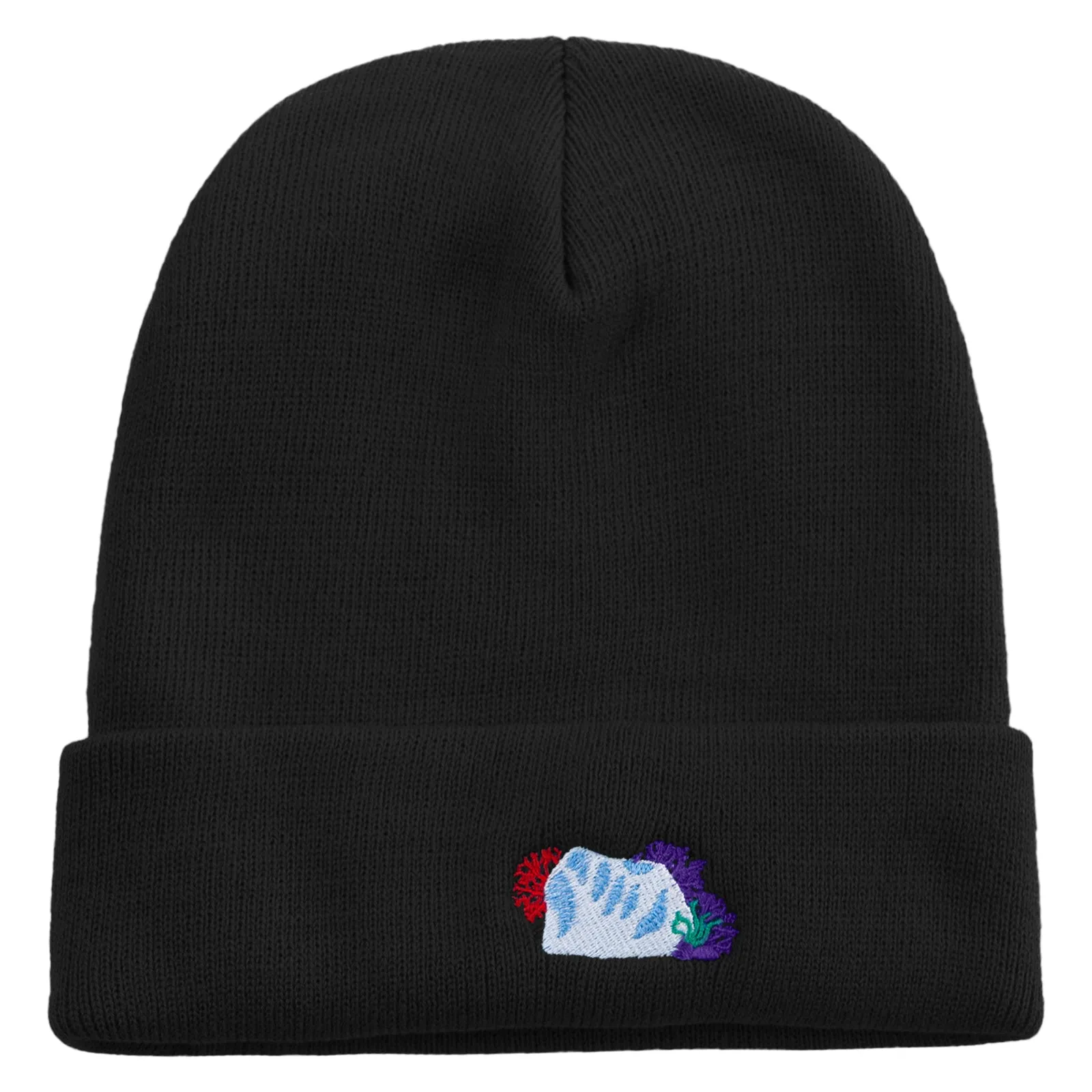 Coral Elements Embroidered 12 inch Long Knitted Beanie