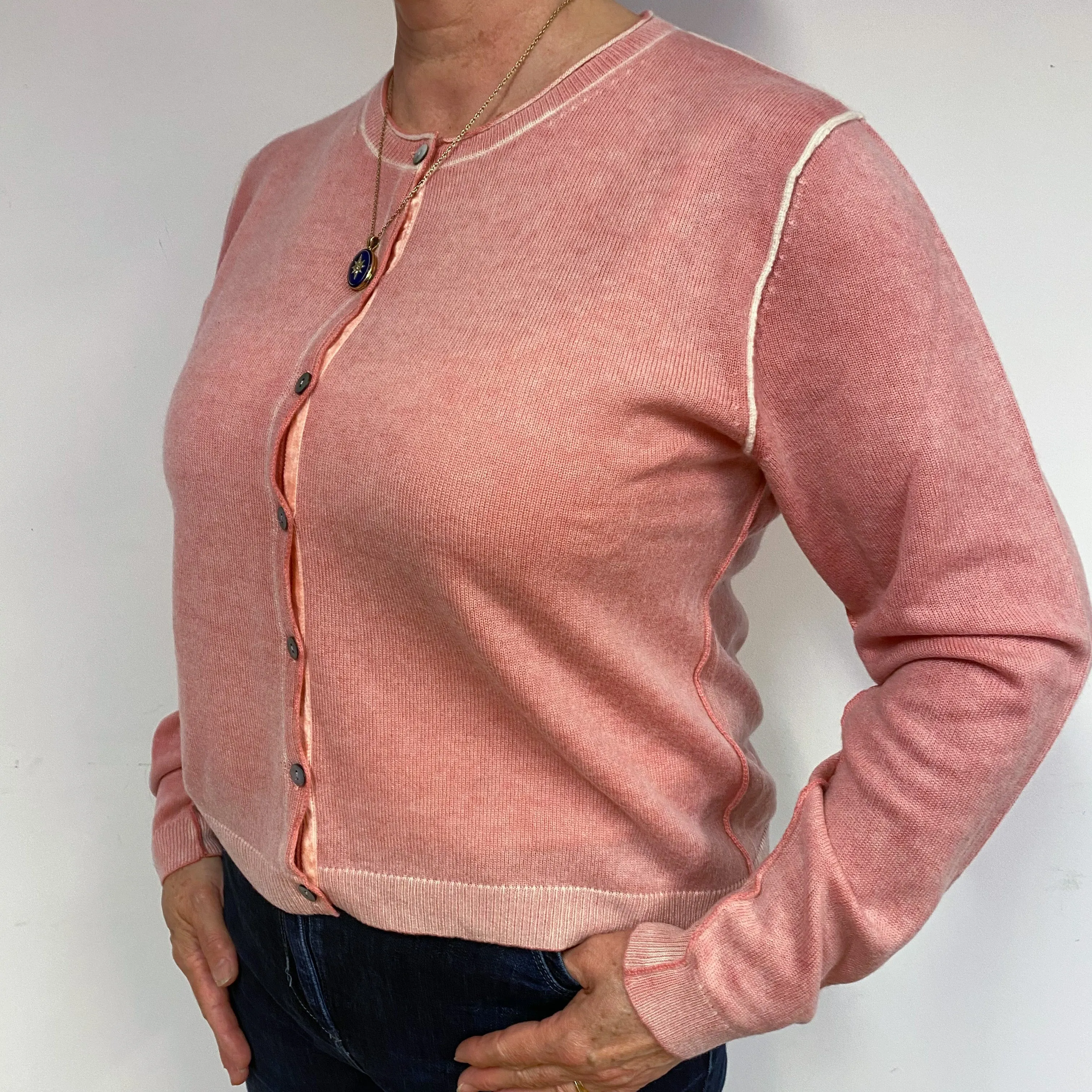 Coral Pink Cashmere Cardigan Large