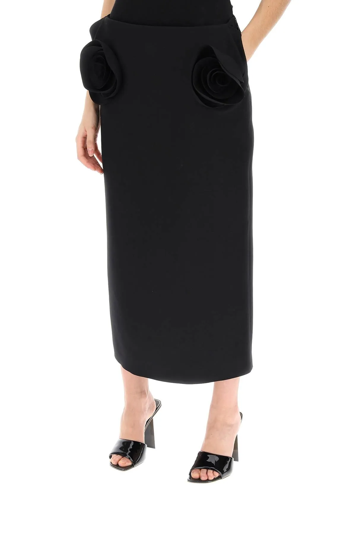crepe couture pencil skirt with rose appliqués