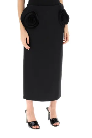 crepe couture pencil skirt with rose appliqués