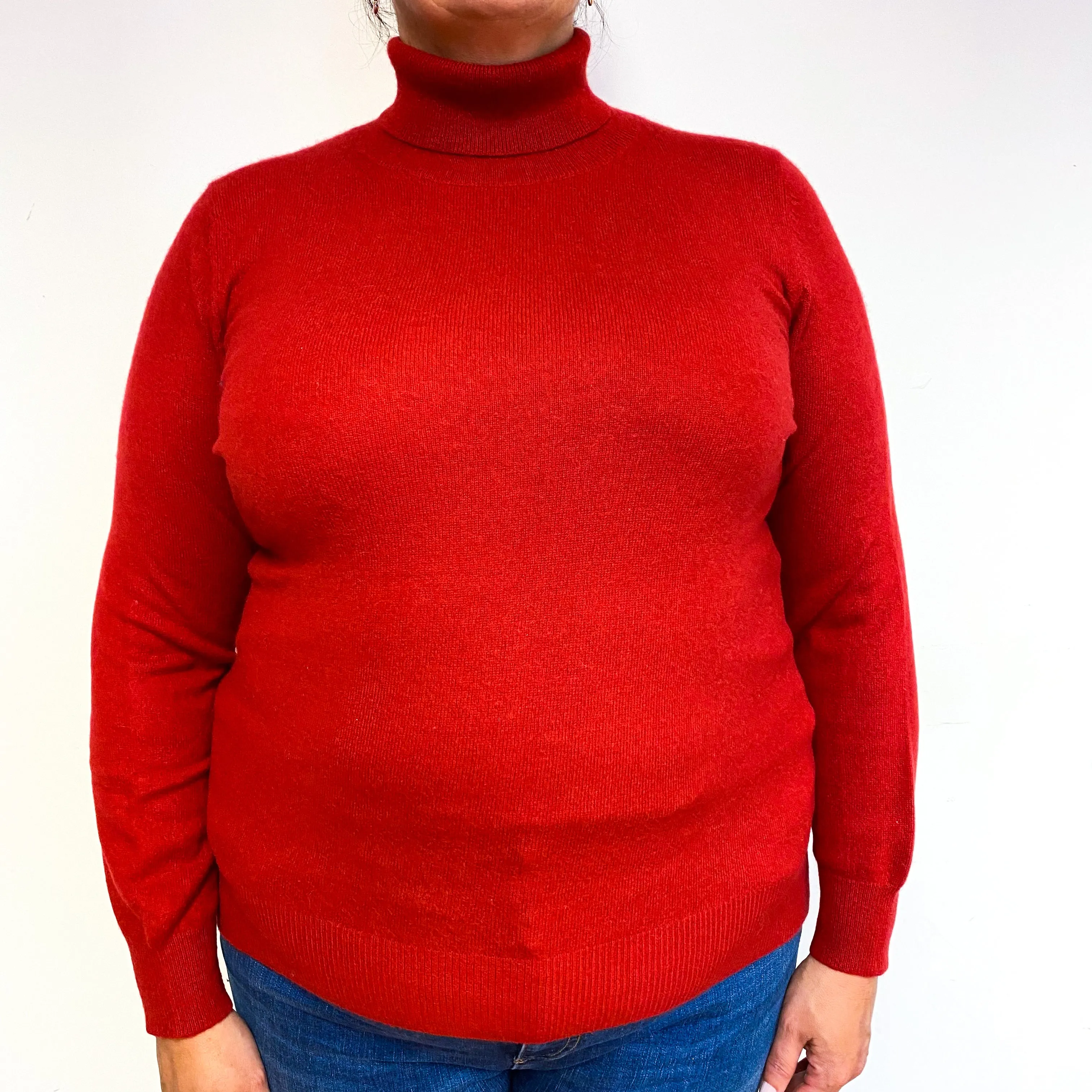 Crimson Red Cashmere Polo Neck Jumper Extra Large