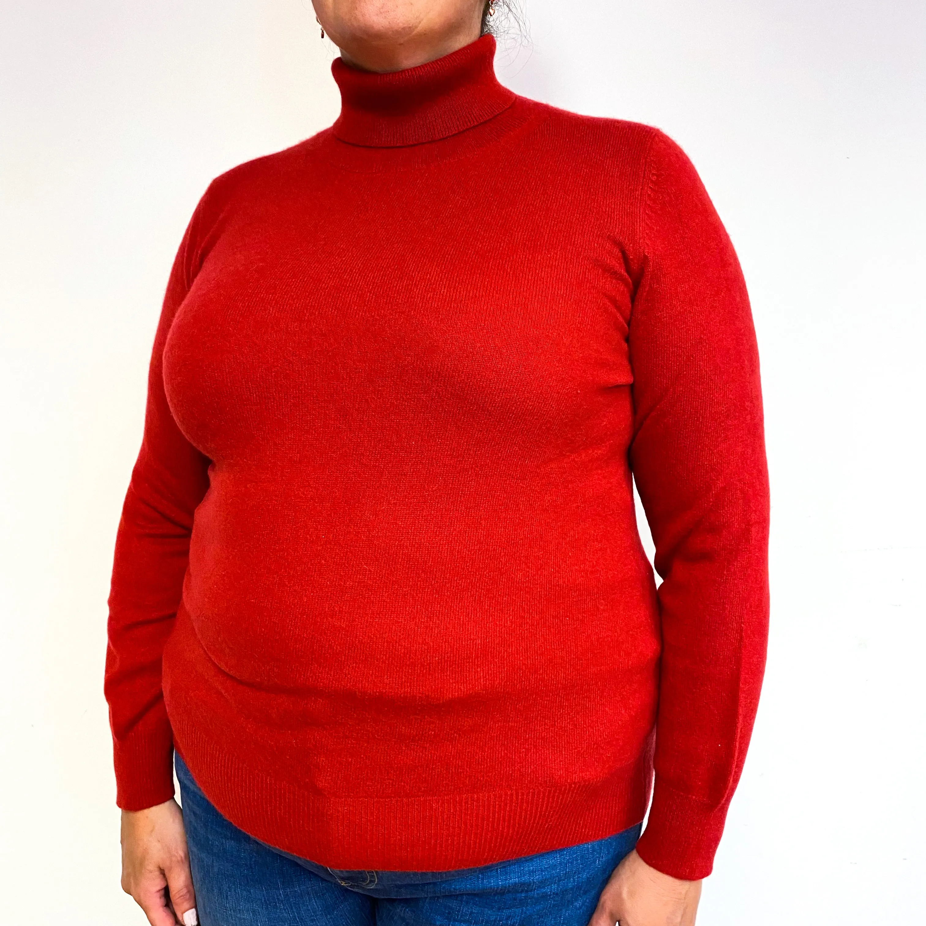 Crimson Red Cashmere Polo Neck Jumper Extra Large