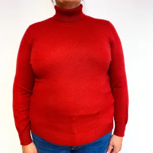 Crimson Red Cashmere Polo Neck Jumper Extra Large