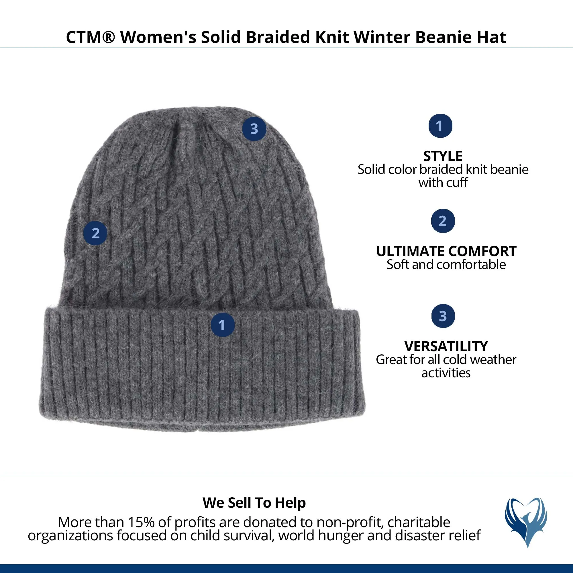 CTM® Women's Solid Braided Knit Winter Beanie Hat