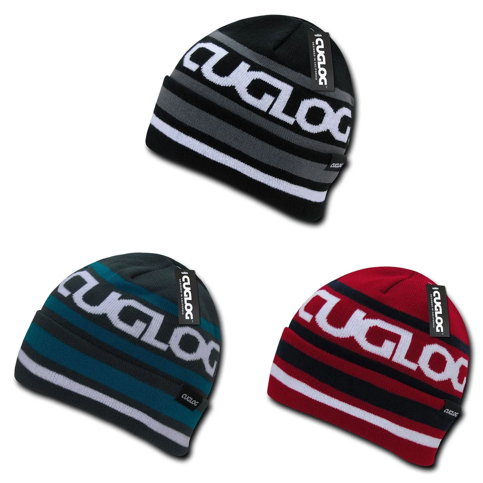 Cuglog Kailash Striped Beanies Braided Style Winter Cuffed Caps Hats