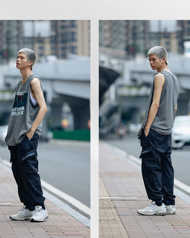 Cyberpunk Wing Shape Functional Woven Cargo Pants