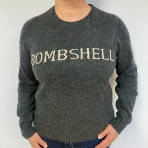 Dark Grey ‘ Bombshell’  Cashmere Crew Neck Jumper Large.