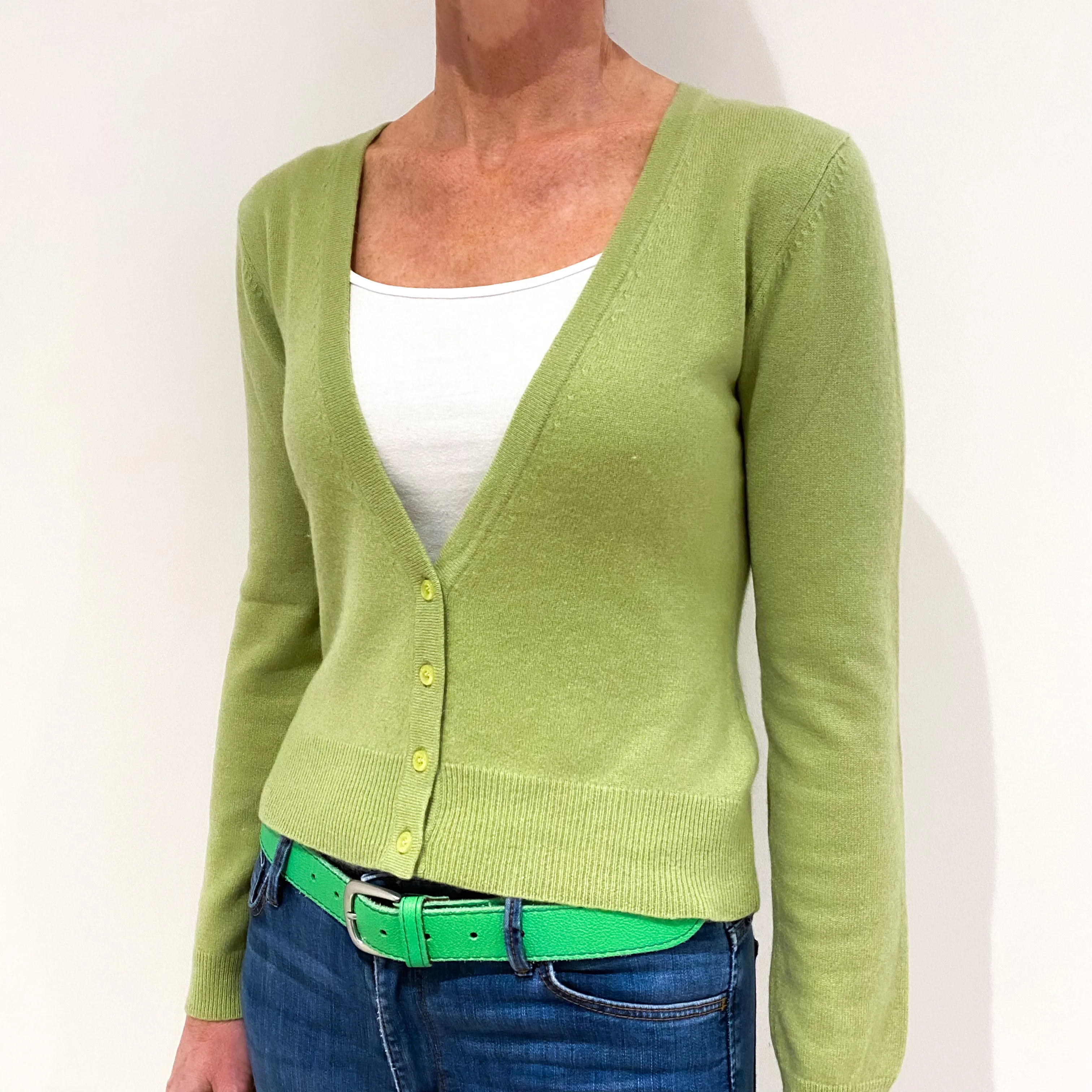 Dark Pistachio Green Cashmere Cardigan Small