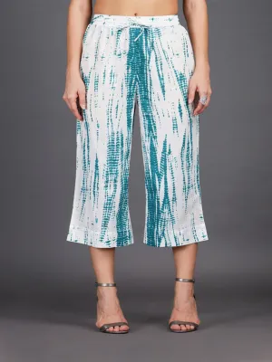 Dark Turquoise Shibori Print Straight Pants