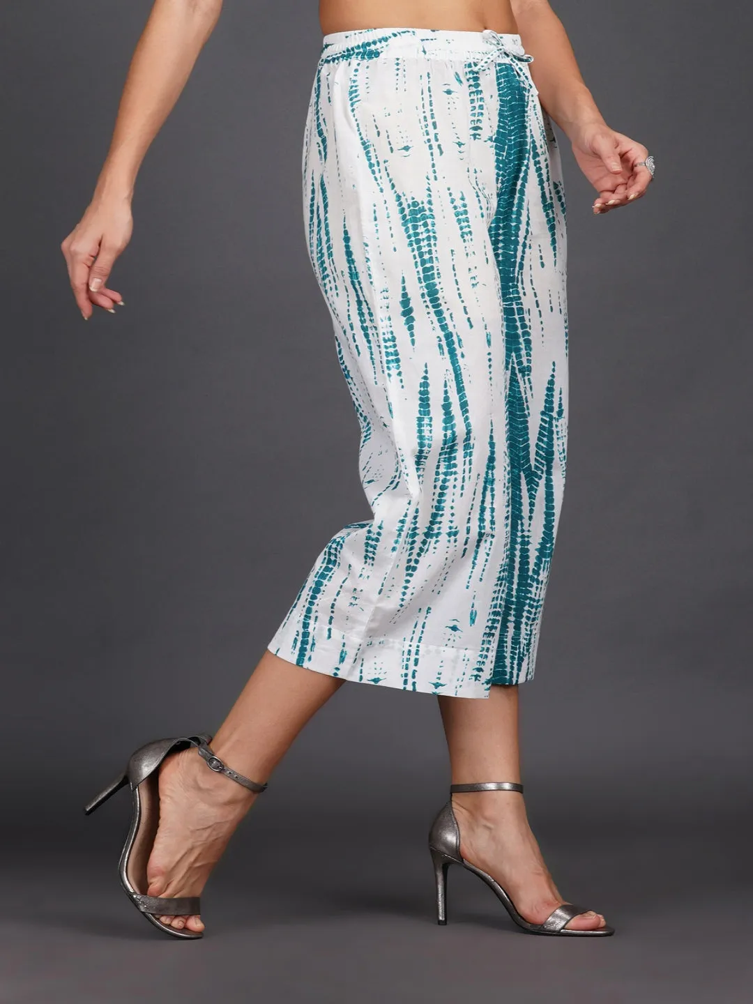 Dark Turquoise Shibori Print Straight Pants