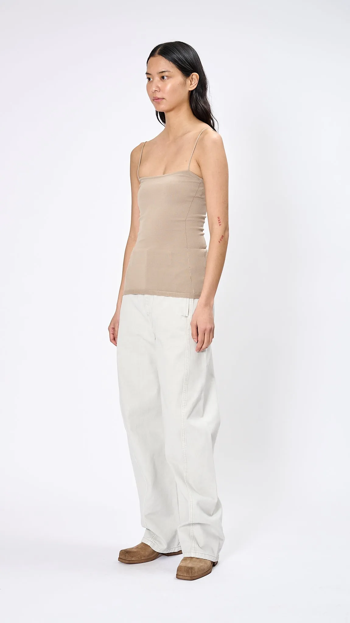 Darted Fitted Tank Top in Greige
