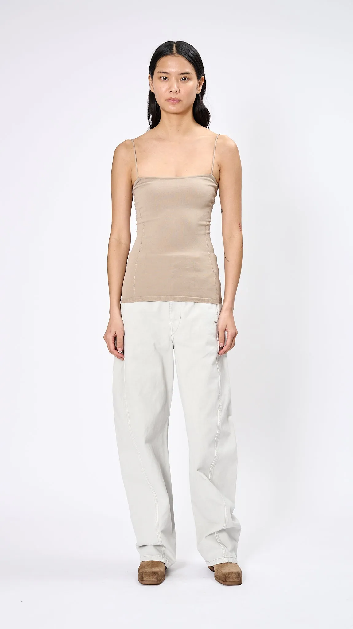 Darted Fitted Tank Top in Greige