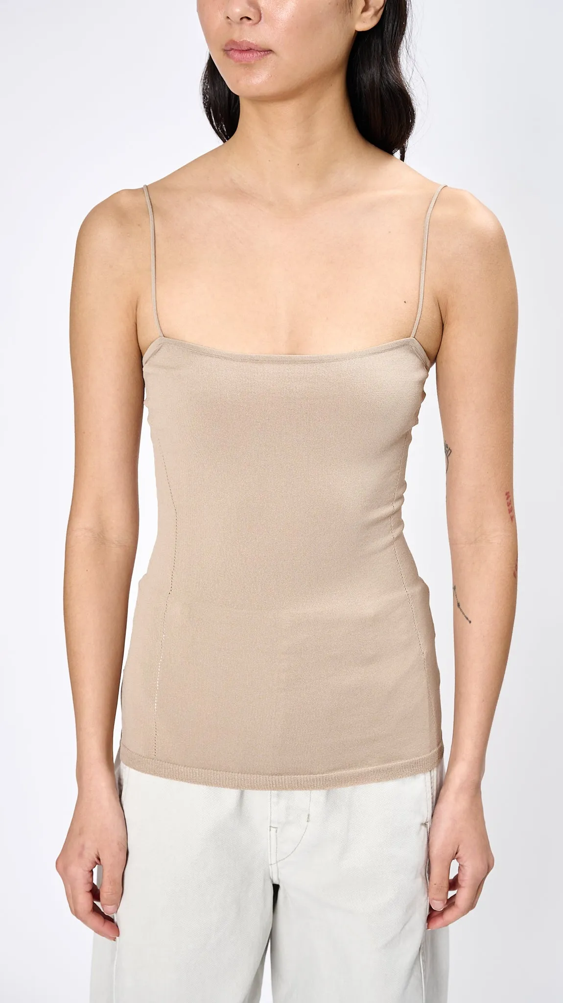 Darted Fitted Tank Top in Greige