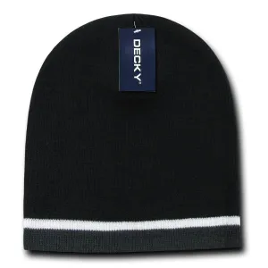 Decky Double Striped 3 Tone Beanies Knitted Ski Skull Winter Caps Hats