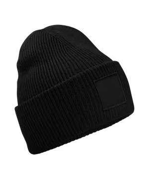 Deep-cuffed tonal patch beanie | Black