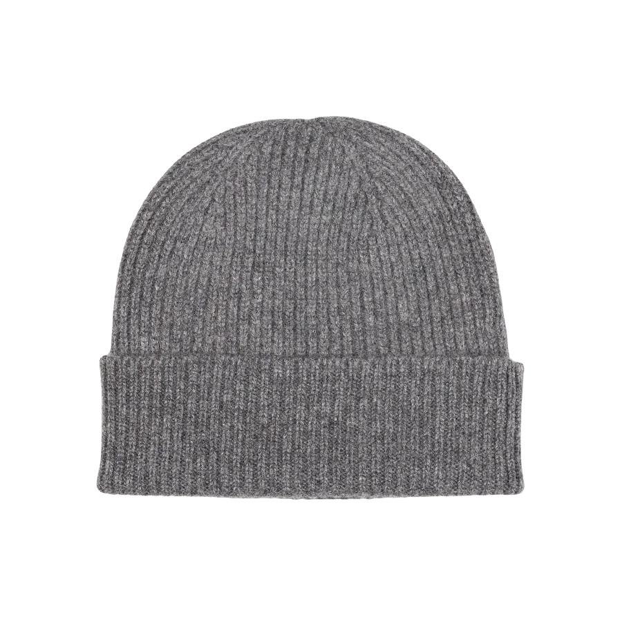 Derby Grey Cashmere Fine Ribbed Beanie