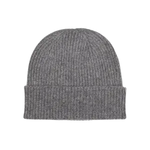 Derby Grey Cashmere Fine Ribbed Beanie
