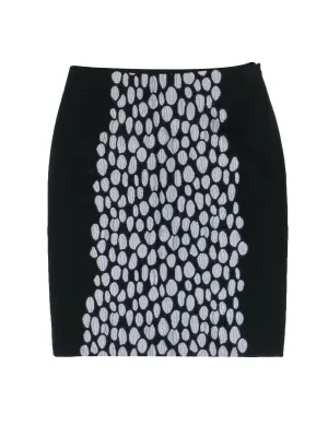 Diane von Furstenberg - Black & Grey Circle Print Pencil Skirt w/ Texture & Lace Sz 8