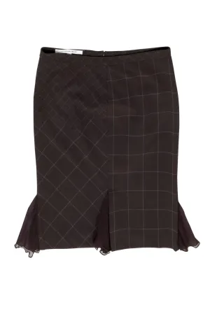 Diane von Furstenberg - Brown & Purple Plaid Pencil Skirt w/ Flounce Hem Sz 6