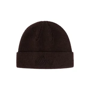 Dime Cursive Wool Fold Beanie - Dark Brown