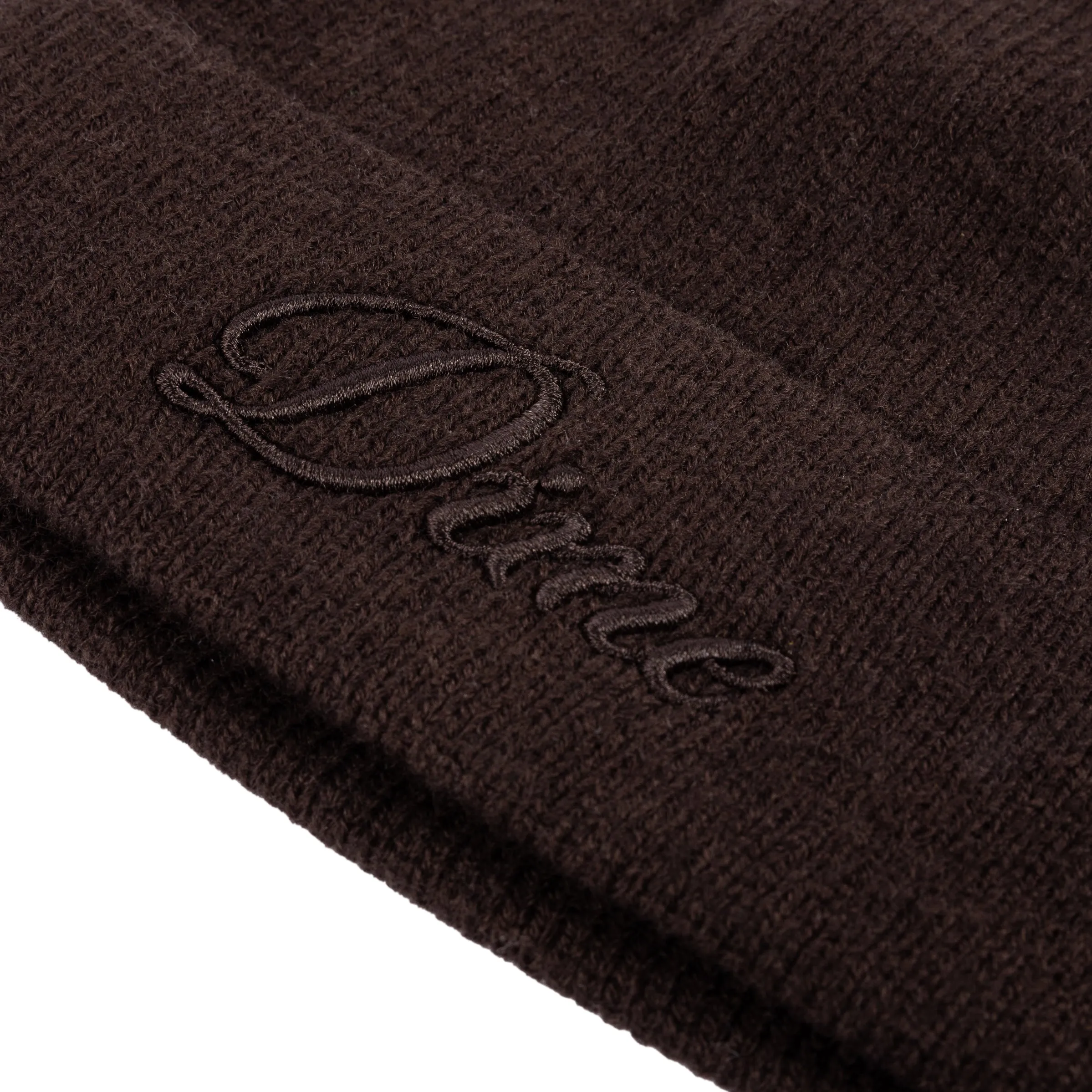 Dime Cursive Wool Fold Beanie - Dark Brown