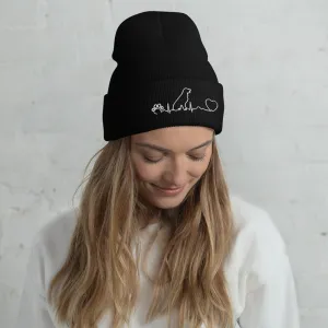 Dog Pulse Embroidered Cuffed Beanie