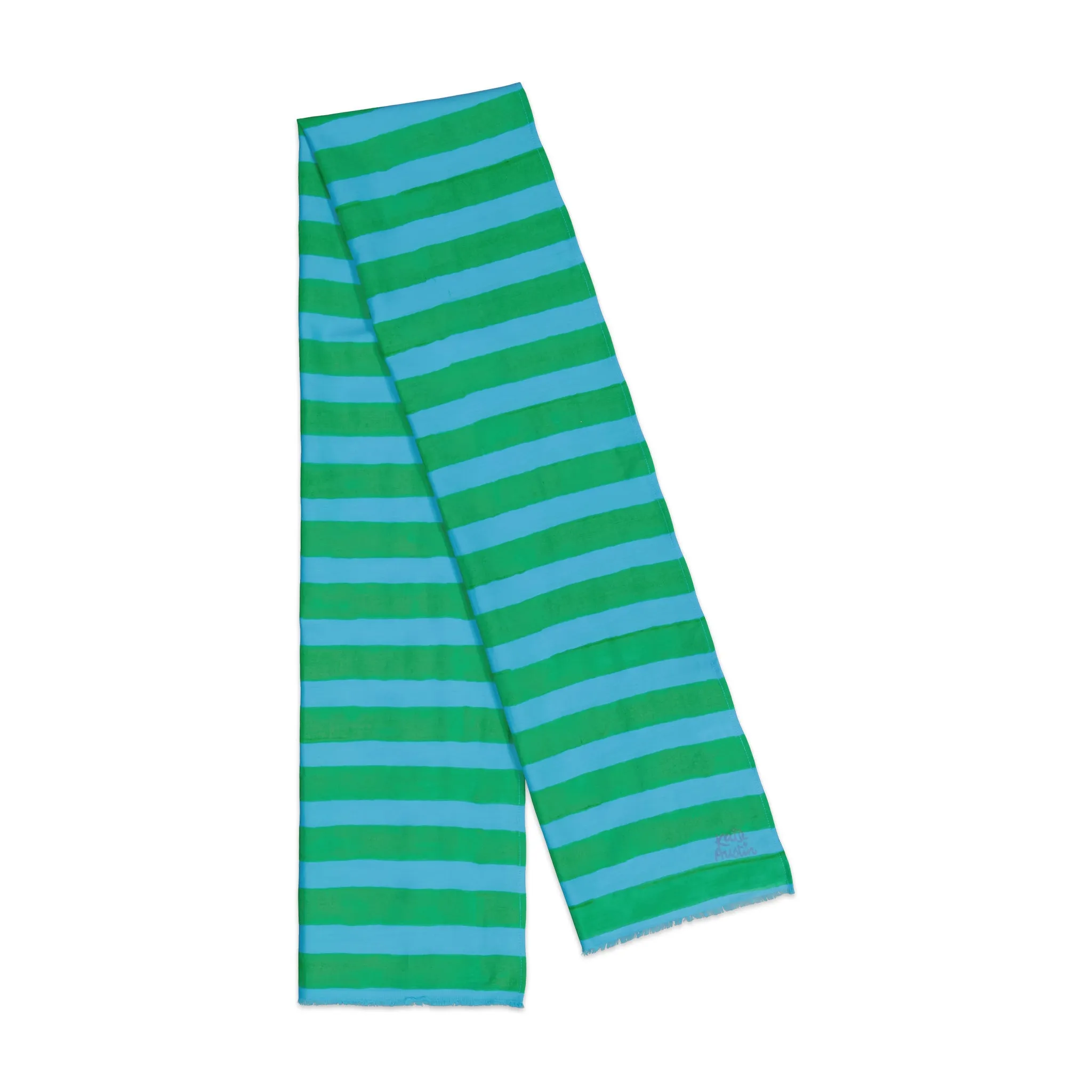 Donna Scarf in Green Blue Cabana Stripe