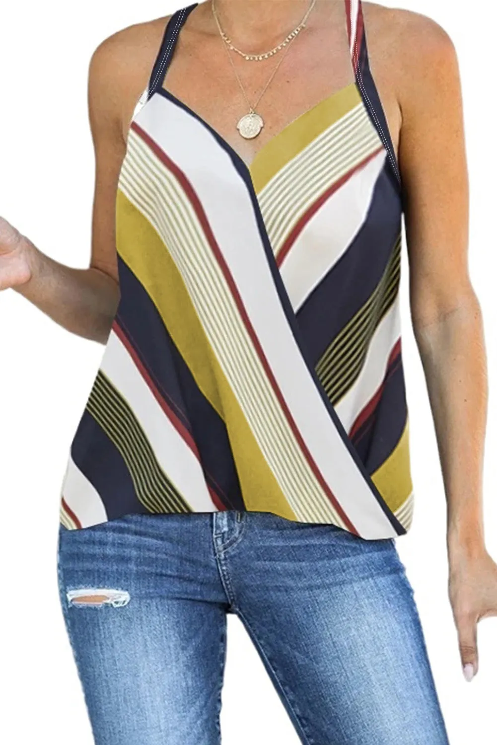 Draped Back Multicolor Striped Tank Top