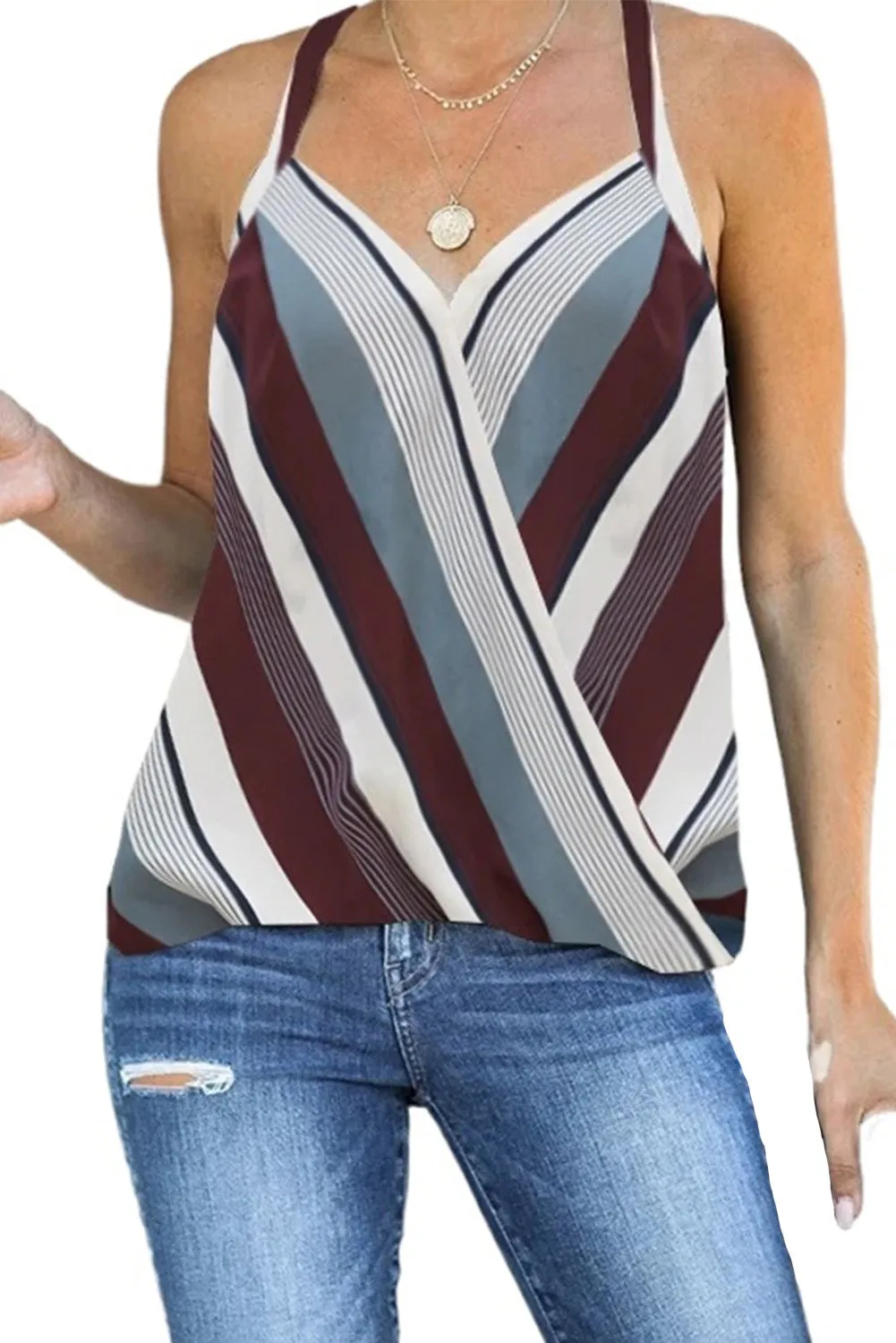 Draped Back Multicolor Striped Tank Top