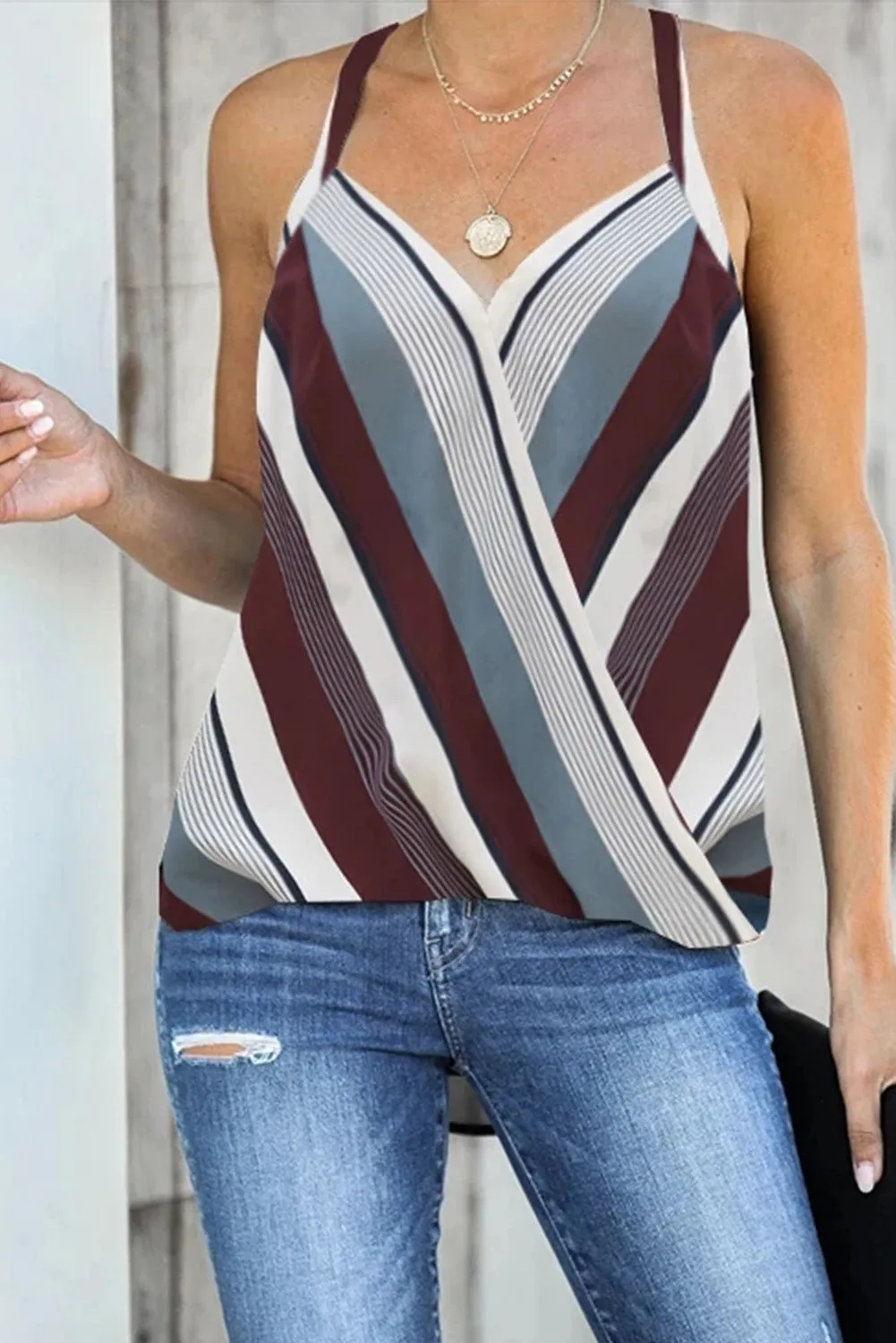Draped Back Multicolor Striped Tank Top