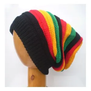 Dreadz Rasta Baggie Slouch Beanie Hat (Ribbed Knit)
