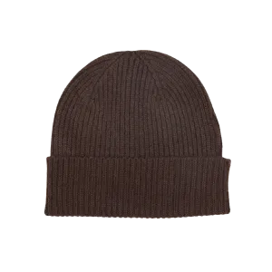 Ebony Brown Cashmere Fine Ribbed Beanie