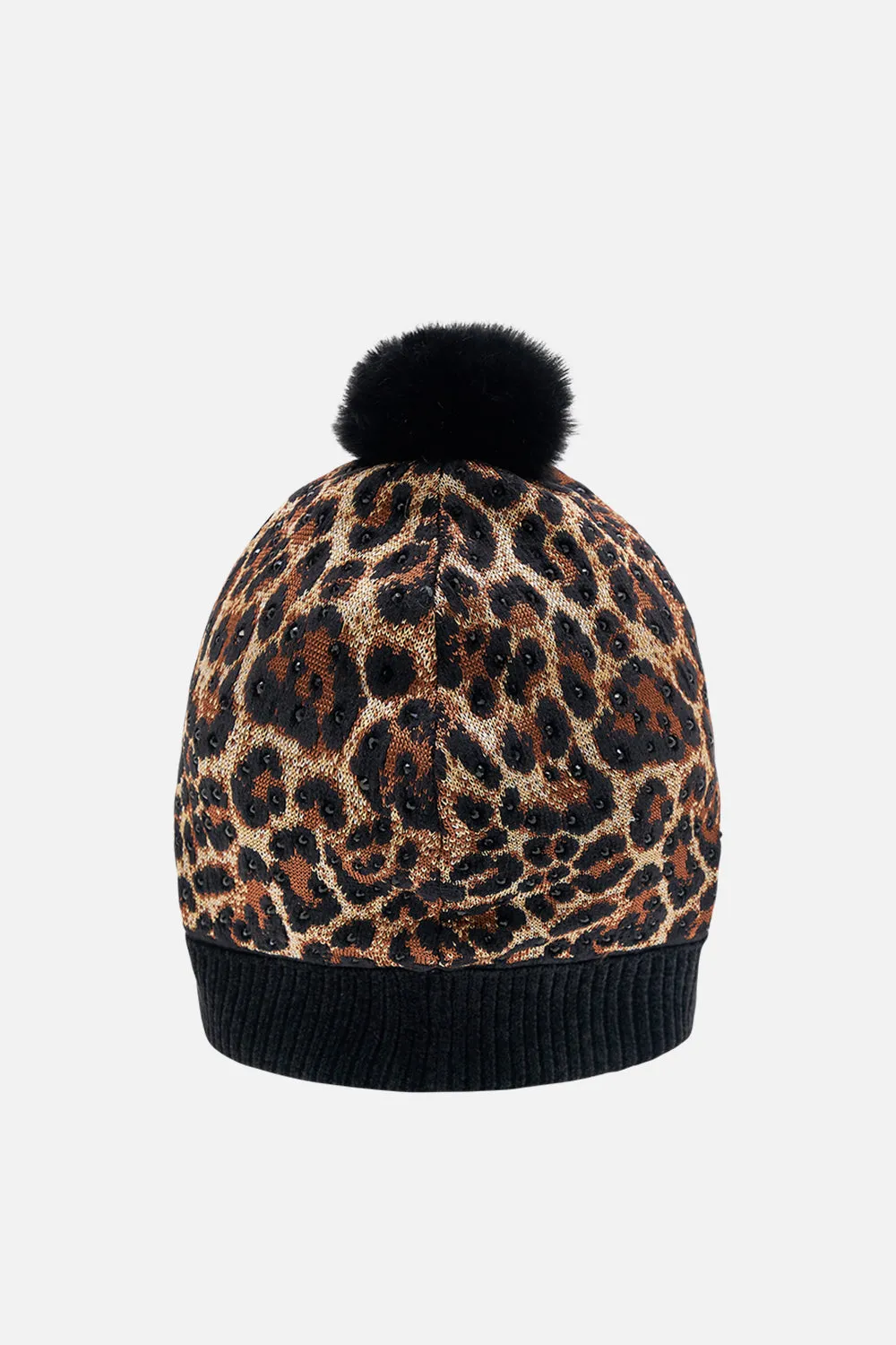 EMBELLISHED BEANIE LEOPARD PRINT