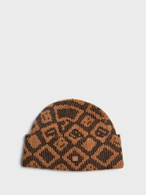 Face Tiles Beanie in Toffee Brown and Black