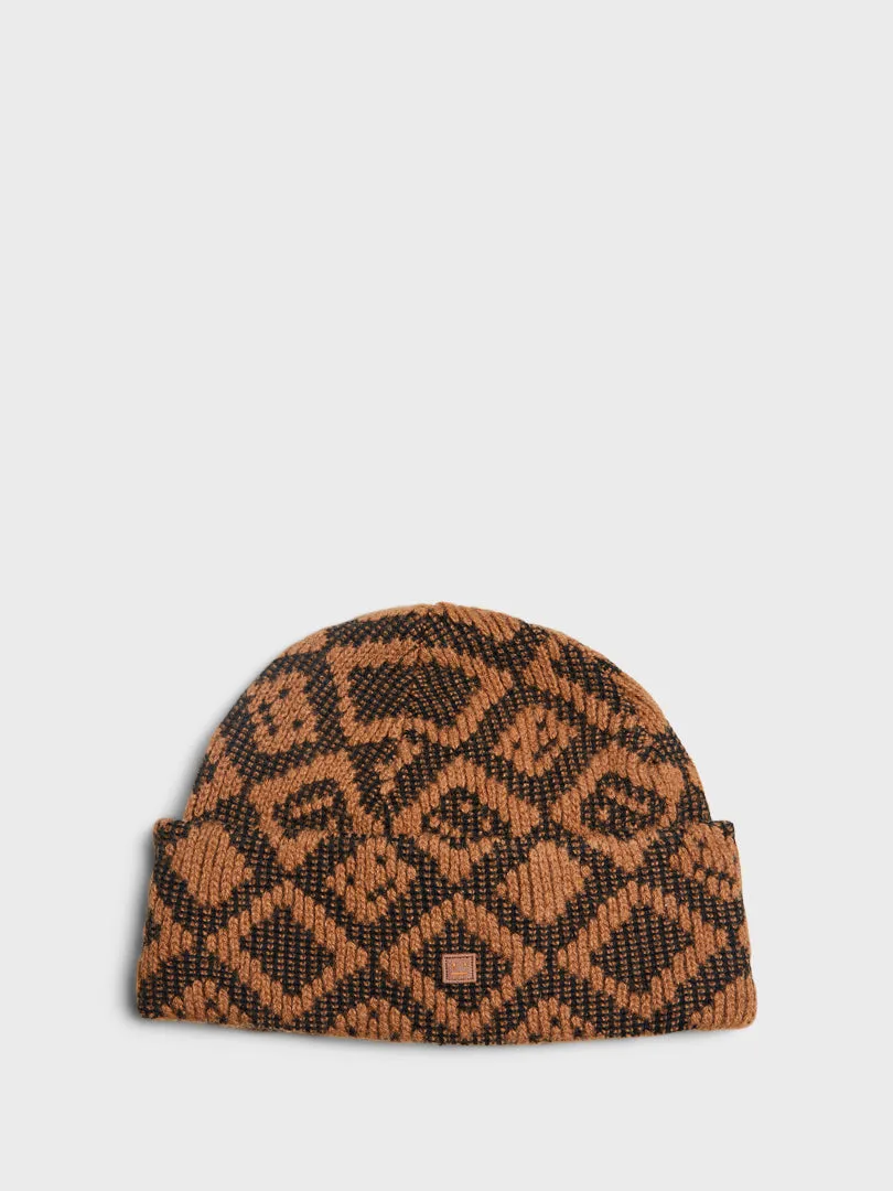 Face Tiles Beanie in Toffee Brown and Black