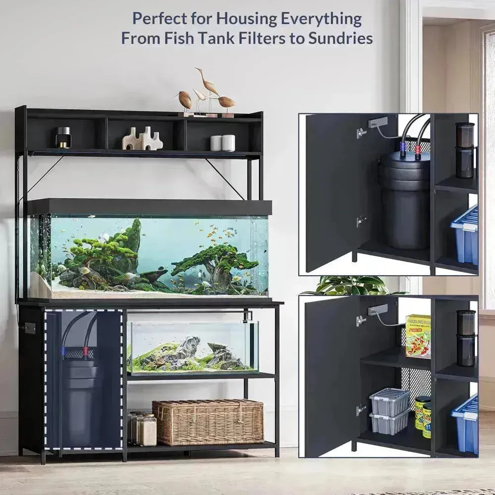 Fish Tank Rack with LED Lights and Storage Cabinet – Heavy-Duty Aquarium Stand