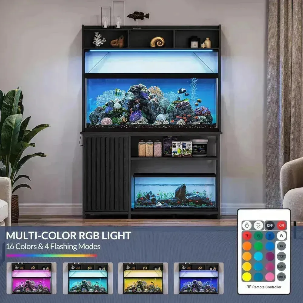Fish Tank Rack with LED Lights and Storage Cabinet – Heavy-Duty Aquarium Stand