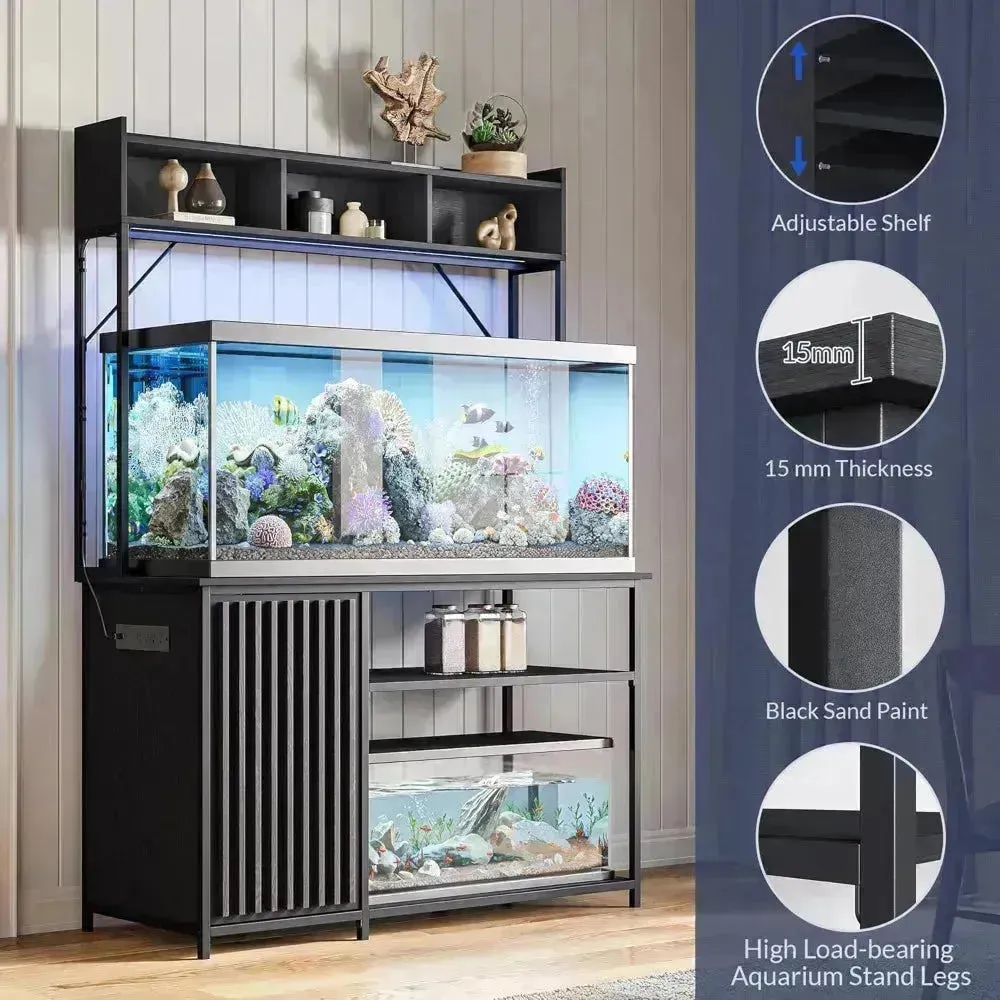 Fish Tank Rack with LED Lights and Storage Cabinet – Heavy-Duty Aquarium Stand