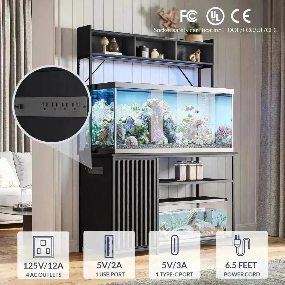 Fish Tank Rack with LED Lights and Storage Cabinet – Heavy-Duty Aquarium Stand
